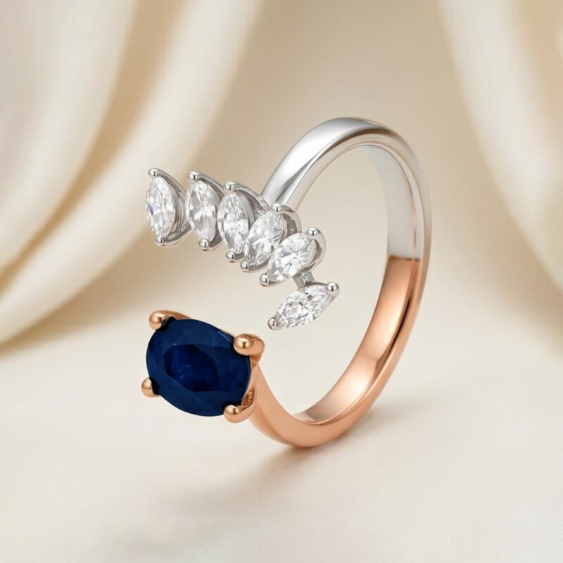 Alternative view of Contemporary Luxury 18K White & Rose Gold Ring with Blue Sapphire and Natural Diamonds Bafleh Jewellery Exclusive