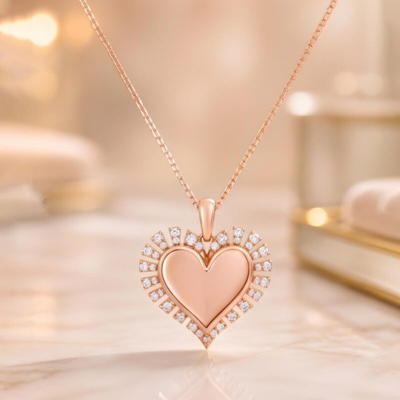 18K Rose Gold Heart Shape Natural Diamond Necklace A Symbol of Love & Timeless Elegance by Bafleh Jewellery
