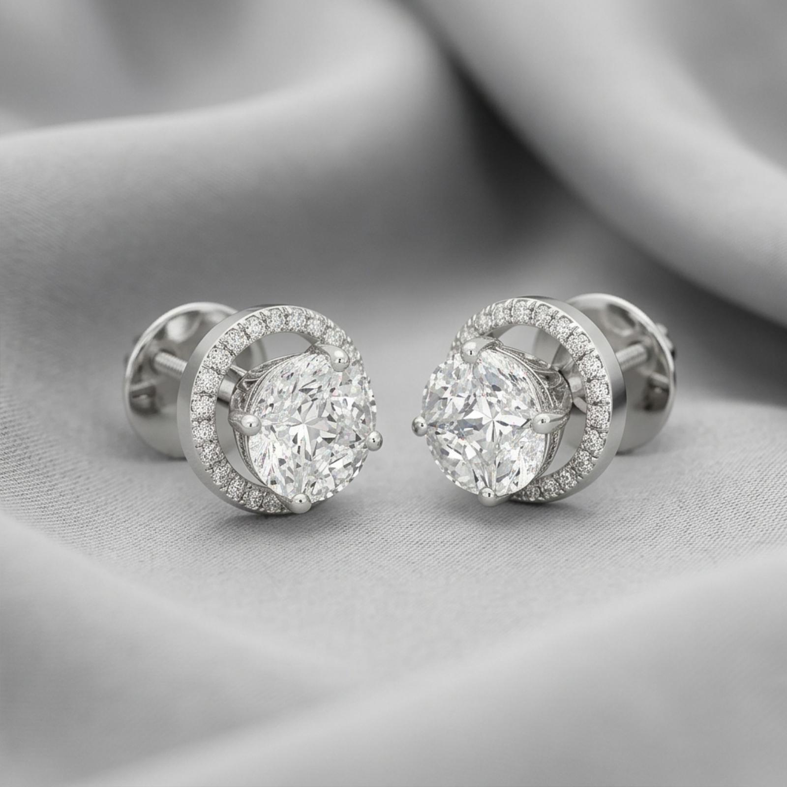 Beautiful 18K Gold Stud Earrings with Natural Diamonds in White Gold| Luxury Collection at Bafleh Jewellery