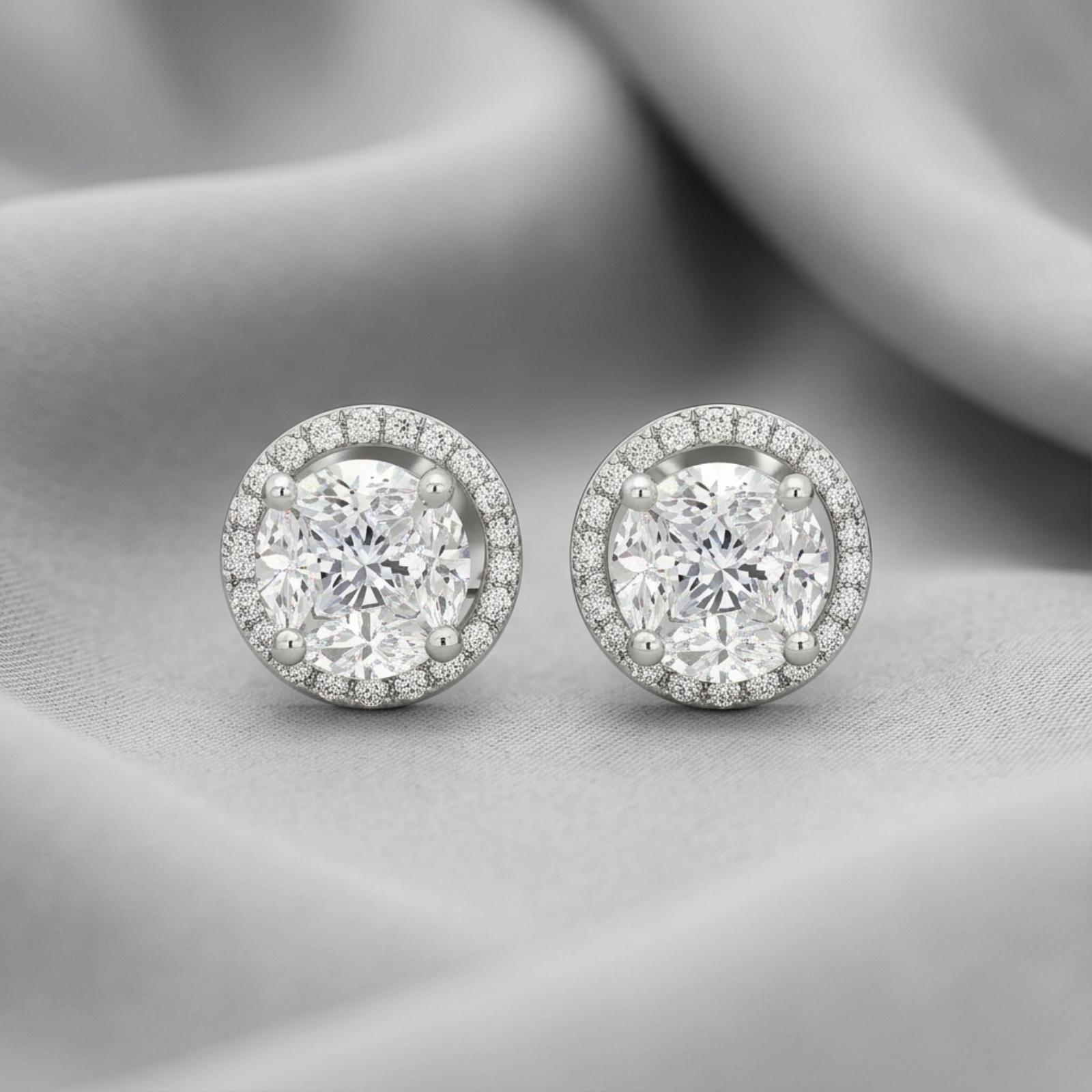Beautiful 18K Gold Stud Earrings with Natural Diamonds in White Gold| Luxury Collection at Bafleh Jewellery - Image 3