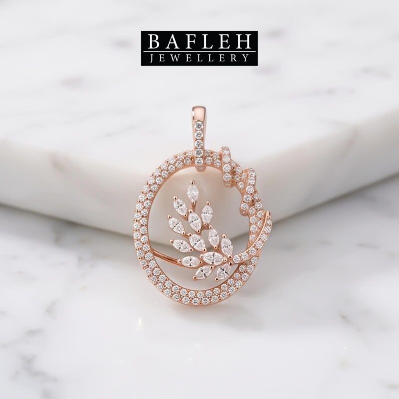 Graceful 18K Rose Gold Natural Diamond Pendant Set by Bafleh Jewellery