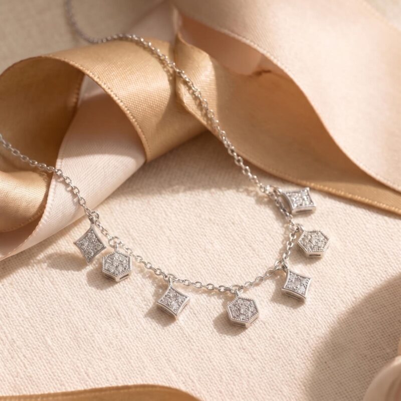 Elegant 18K White Gold Natural Diamond Necklace  Bafleh Jewellery Exclusive