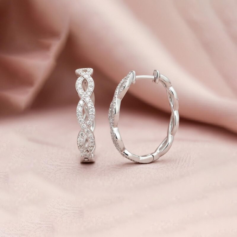 Shine in Style with 18K White Gold Hoop Earrings Set with Natural Diamonds | Exclusive at Bafleh Jewellery