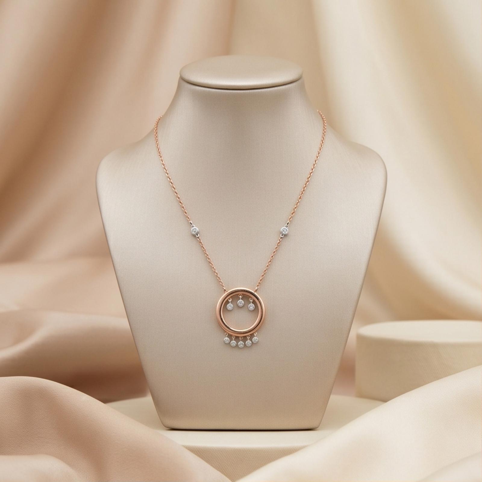 Luxurious 18K Rose Gold Round Shape Natural Diamond Necklace Crafted with Brilliant Natural Diamonds Signature Design by Bafleh Jewellery