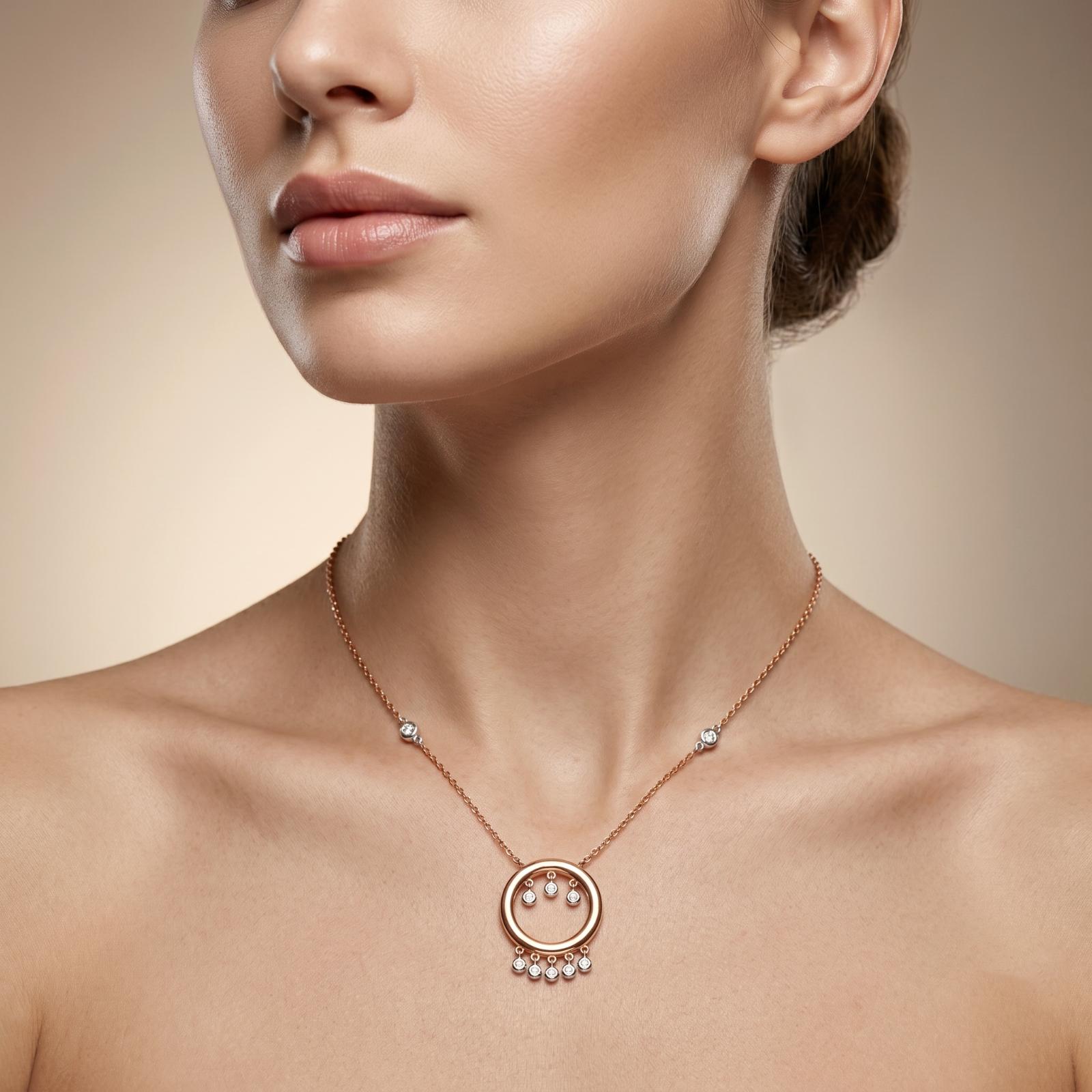 Luxurious 18K Rose Gold Round Shape Natural Diamond Necklace Crafted with Brilliant Natural Diamonds Signature Design by Bafleh Jewellery - Image 4