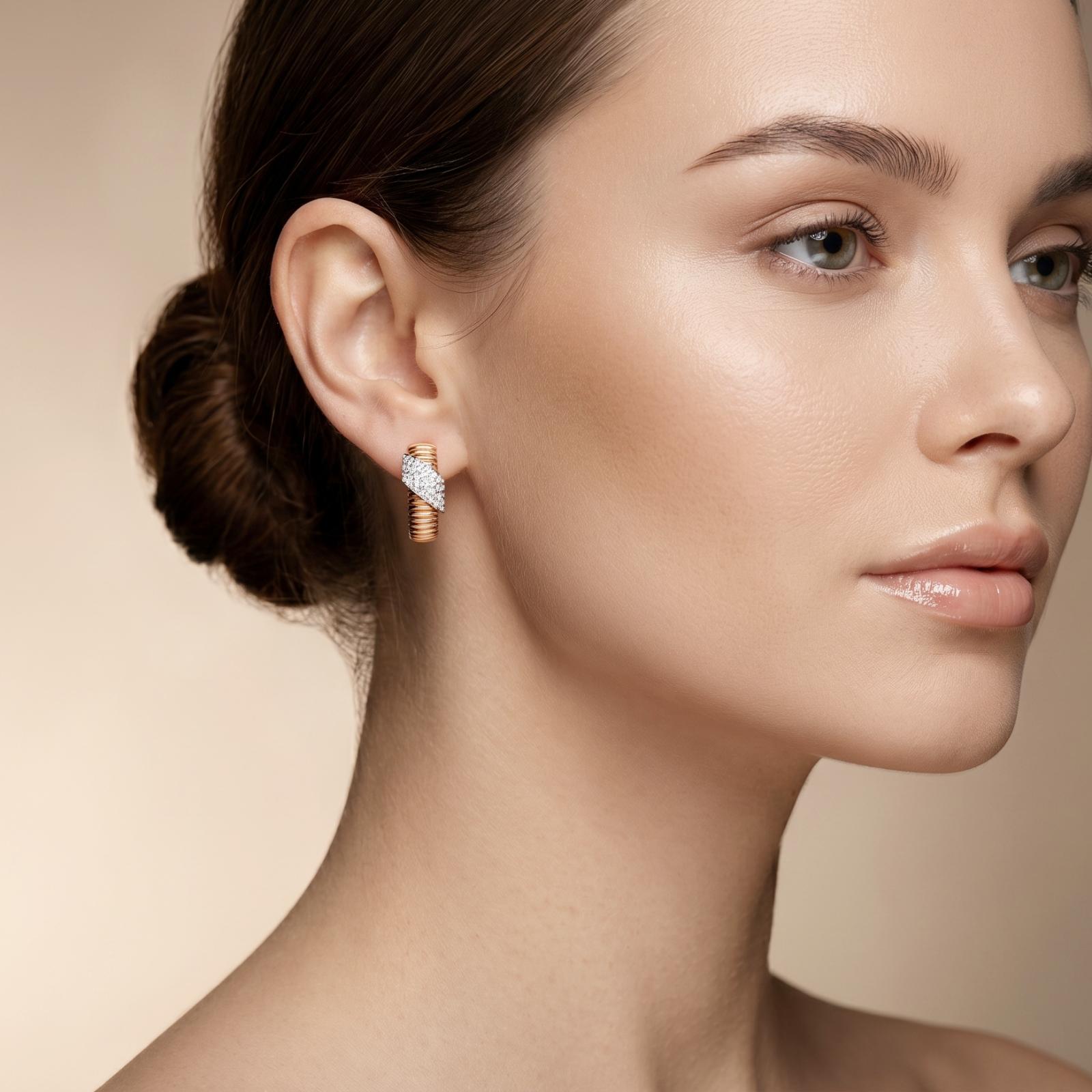 Exquisite 18K Gold Hoop Earrings in Rose Gold with Natural Diamonds |Designed for Timeless Beauty at Bafleh Jewellery - Image 5