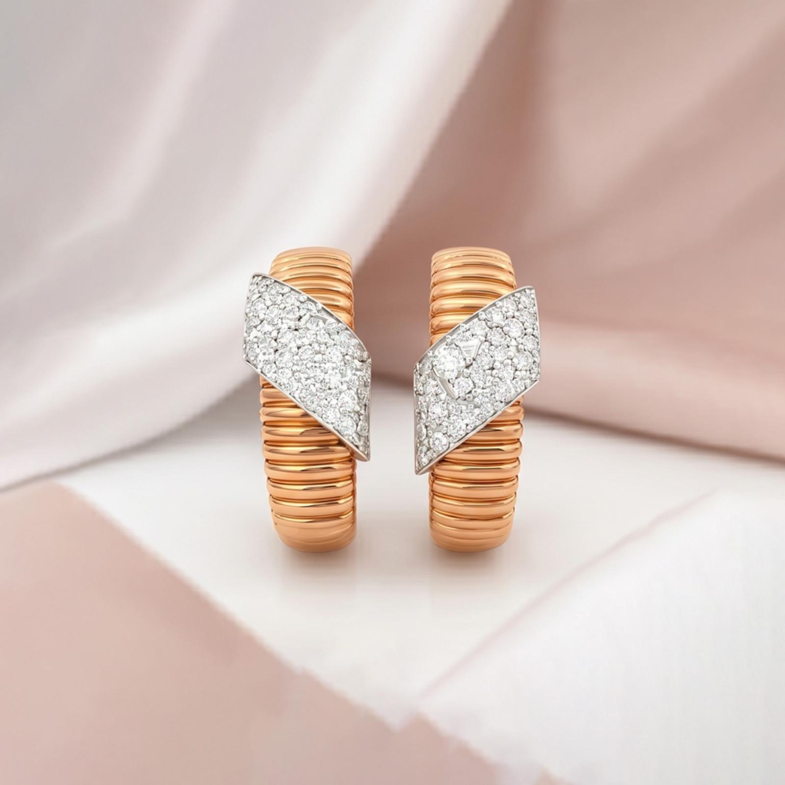 Exquisite 18K Gold Hoop Earrings in Rose Gold with Natural Diamonds |Designed for Timeless Beauty at Bafleh Jewellery - Image 4
