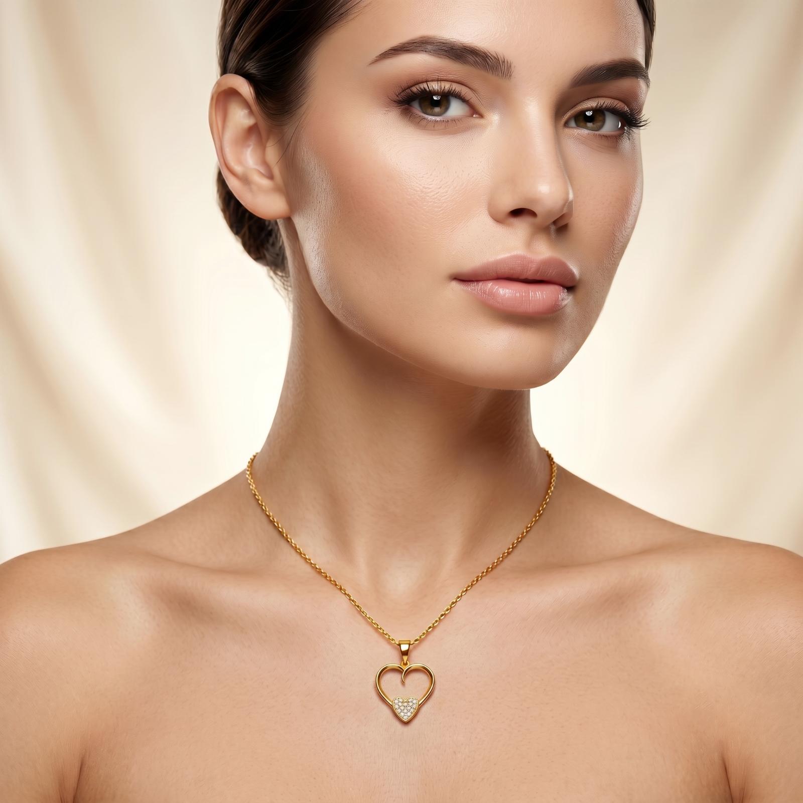 Luxury 18K Yellow Gold Heart Shape Natural Diamond Necklace Sparkling Elegance with Fine Diamond Detailing by Bafleh Jewellery - Image 4