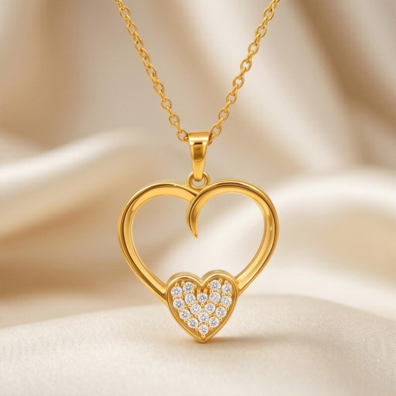 Luxury 18K Yellow Gold Heart Shape Natural Diamond Necklace Sparkling Elegance with Fine Diamond Detailing by Bafleh Jewellery