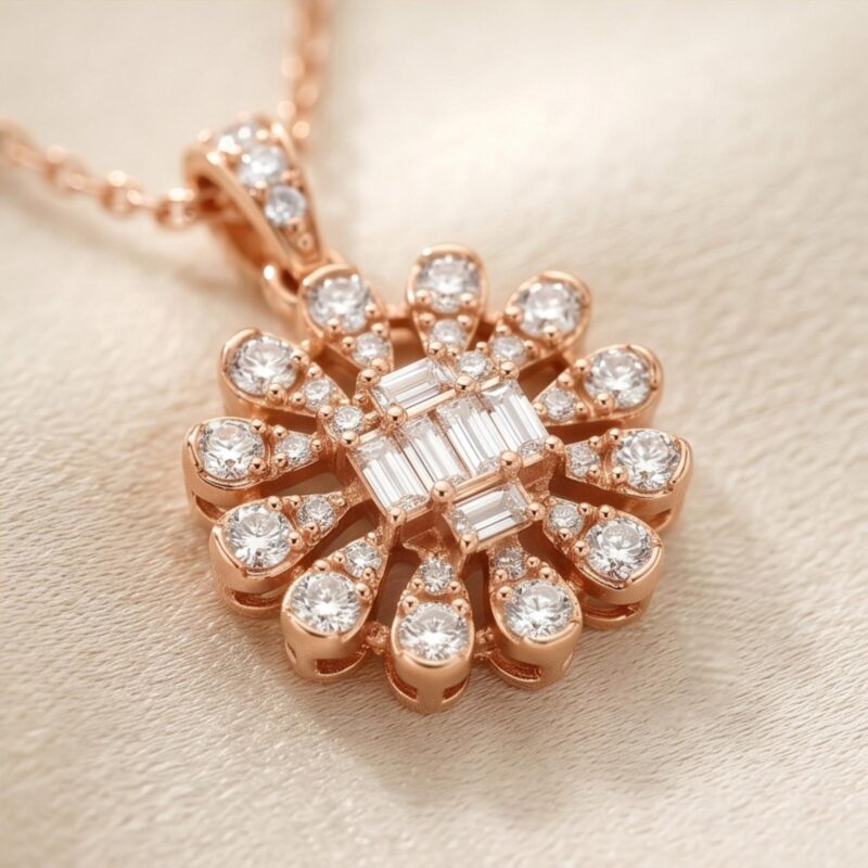 Alternative view of Luxury 18K Rose Gold Flower Diamond Pendant Necklace
