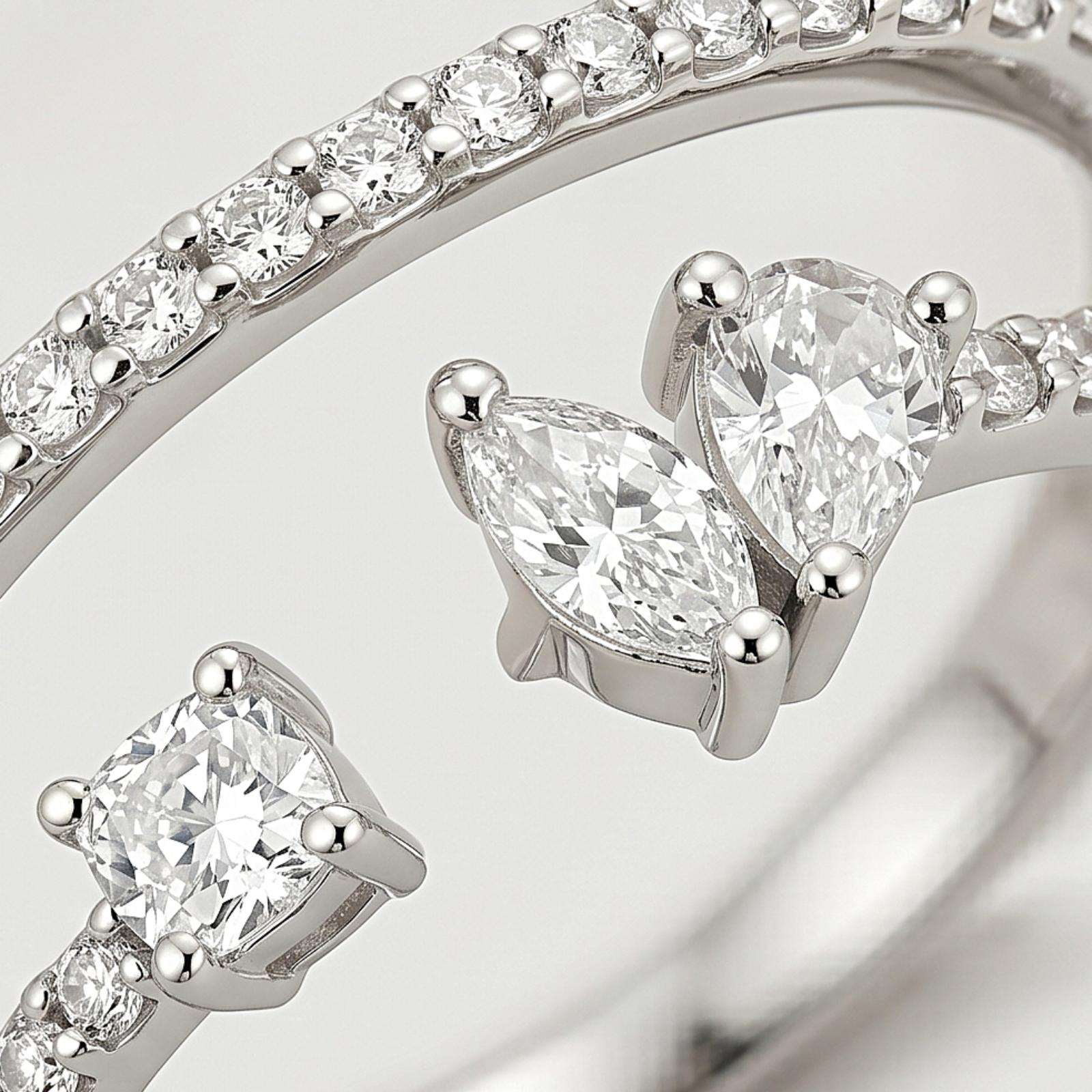 Elegant 18K White Gold Double Layer Diamond Ring | Certified Natural Diamonds | Bafleh Jewellery - Image 2