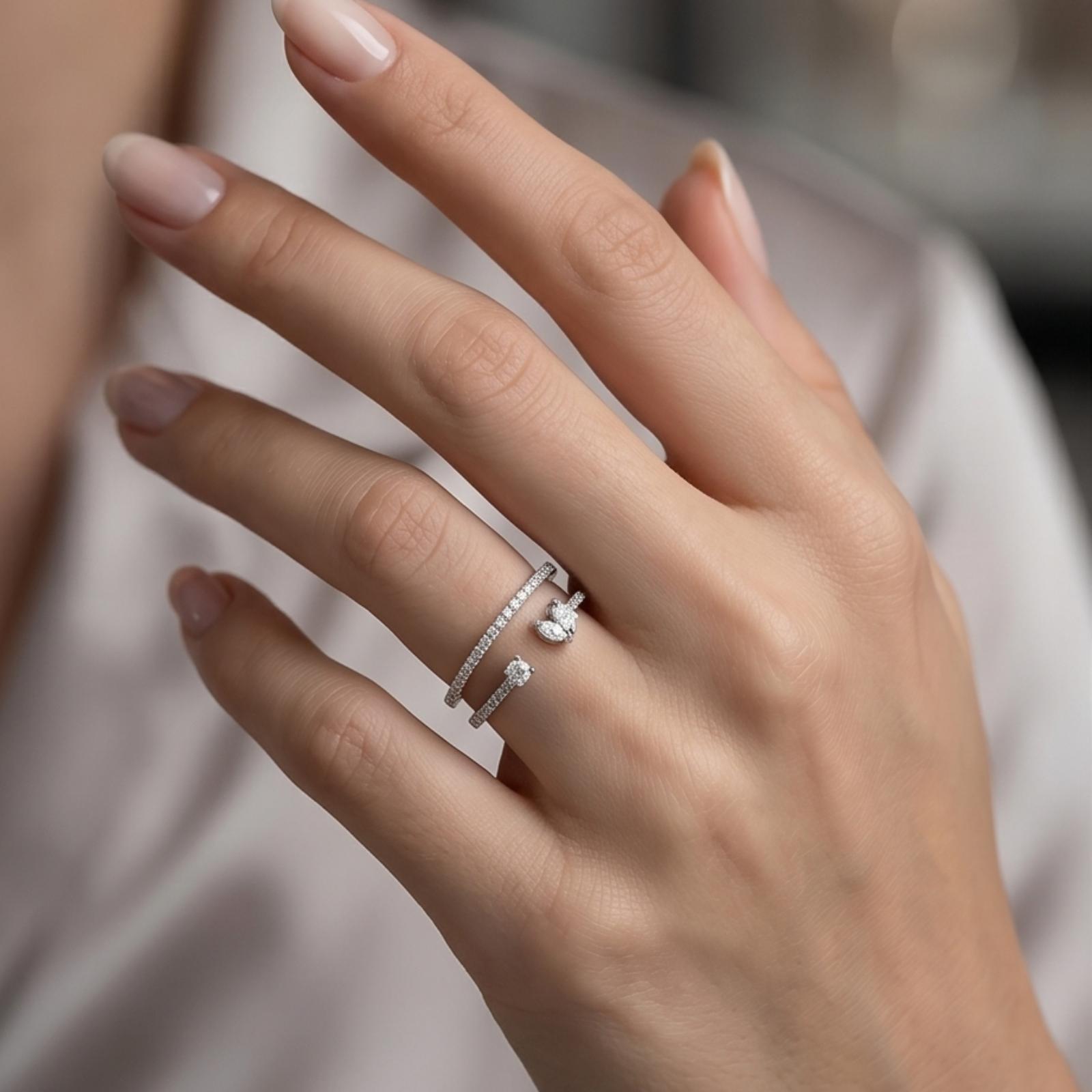 Elegant 18K White Gold Double Layer Diamond Ring | Certified Natural Diamonds | Bafleh Jewellery - Image 3