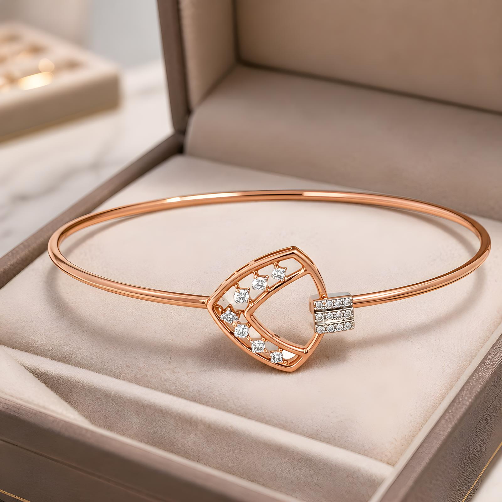 Diamond Bangle Designed by Bafleh Jewellery 18KT Luxury Lightweight Rose Gold Certified Natural Diamonds Bangle - Image 5