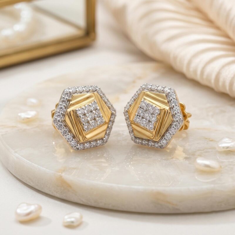 Alternative view of Bafleh Jewellery 18K  Gold Hexagon Diamond Cluster Stud Earrings