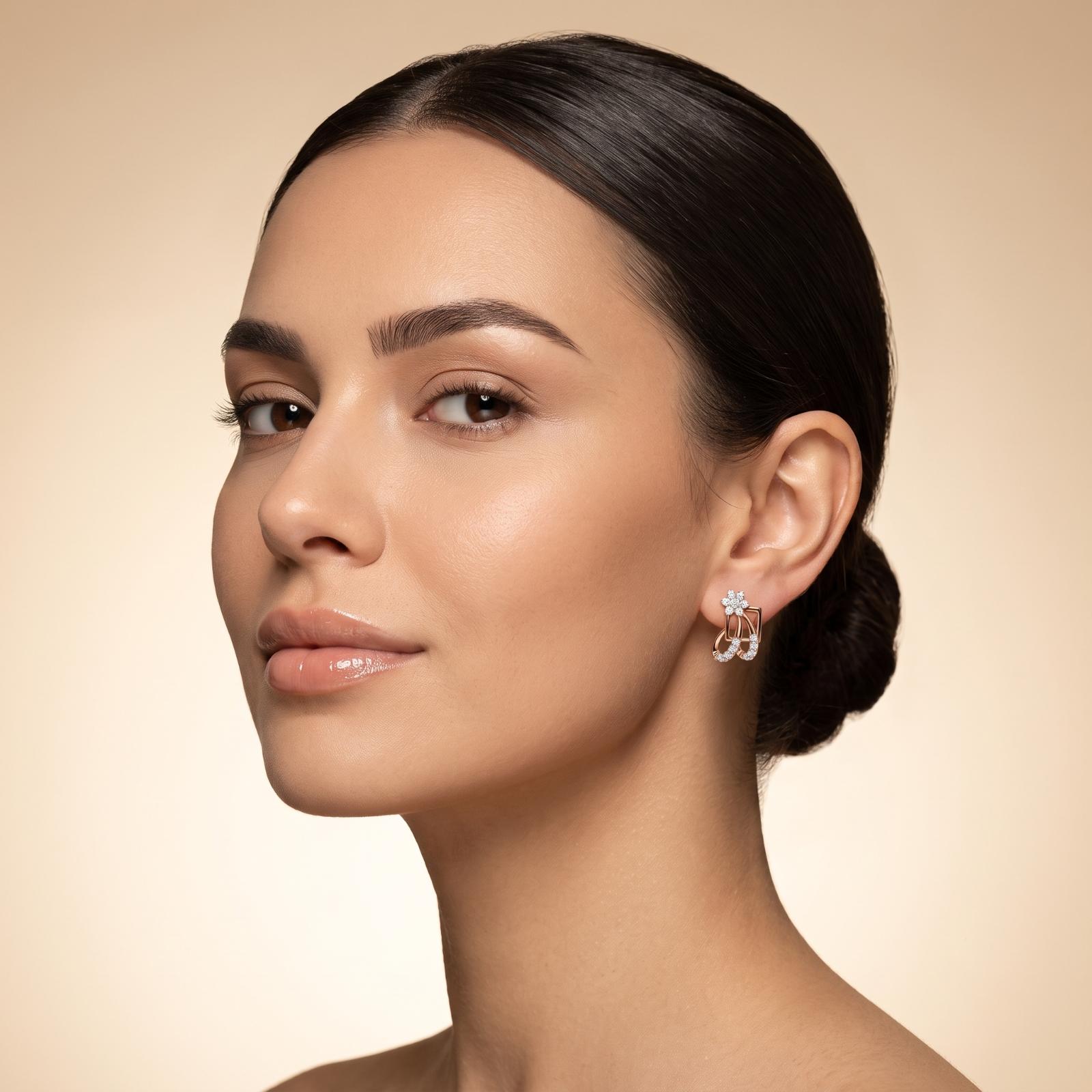 Dazzle Every Occasion with 18K Rose Gold Diamond Earrings, Featuring Genuine IDT Certified Diamonds from Bafleh Jewellery - Image 5