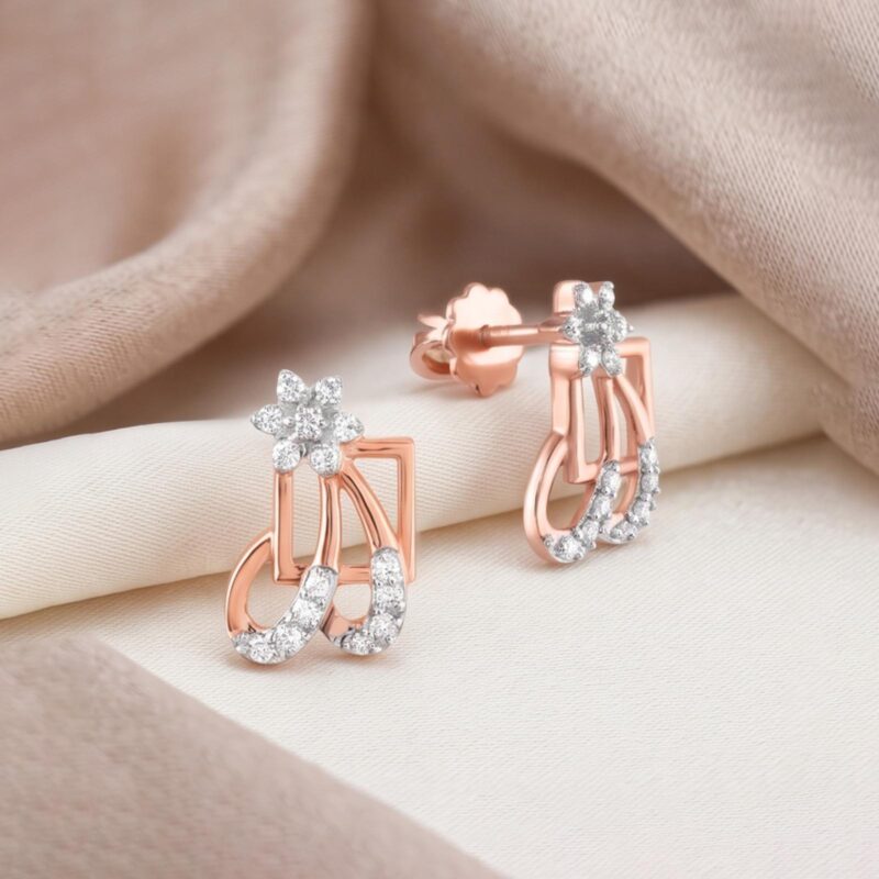 Dazzle Every Occasion with 18K Rose Gold Diamond Earrings, Featuring Genuine IDT Certified Diamonds from Bafleh Jewellery