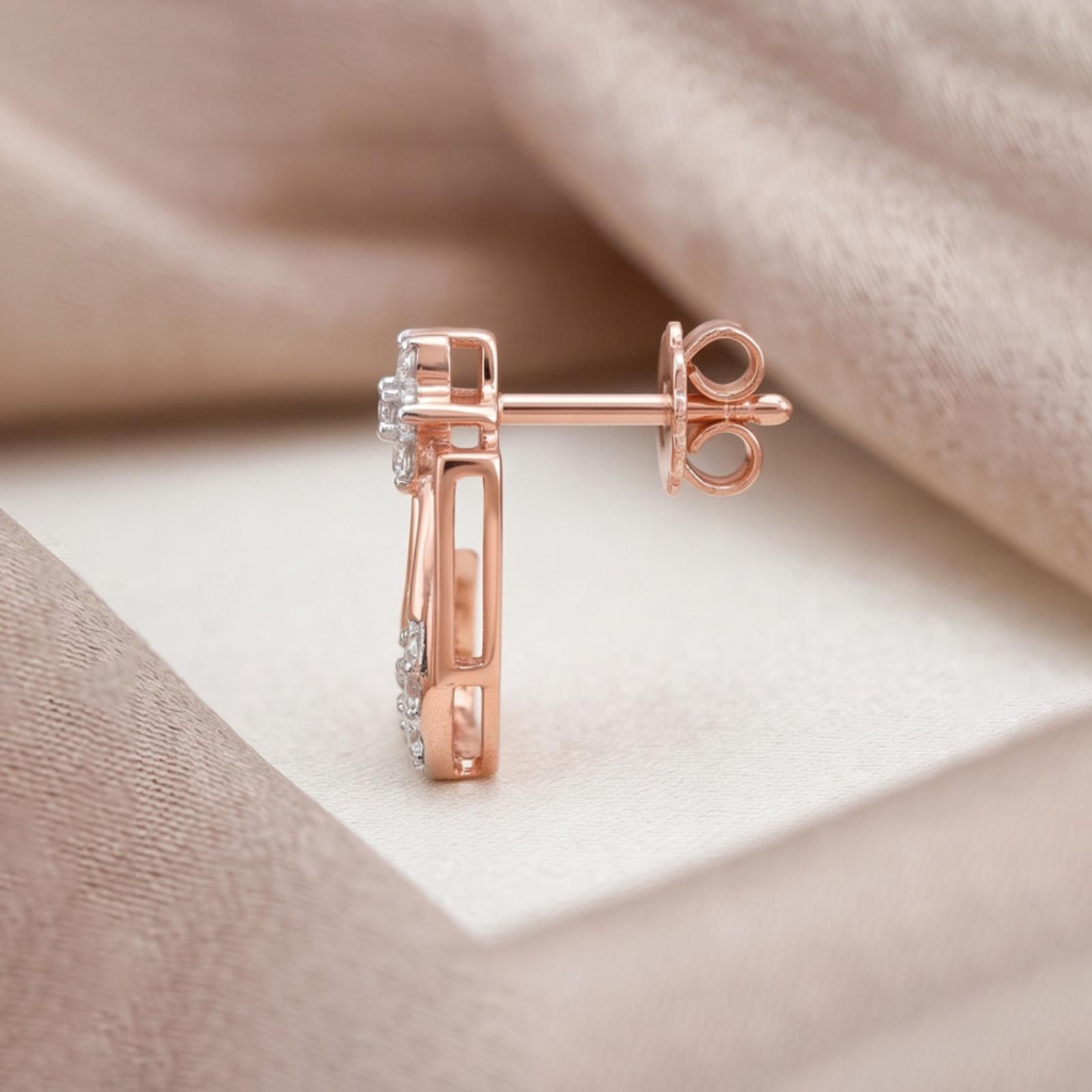 Dazzle Every Occasion with 18K Rose Gold Diamond Earrings, Featuring Genuine IDT Certified Diamonds from Bafleh Jewellery - Image 4