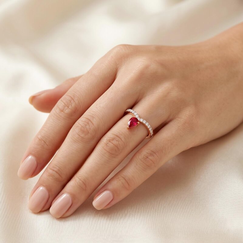 Alternative view of Royal Inspired 18K Rose Gold Ring with Ruby Center Stone and Diamond Detailing