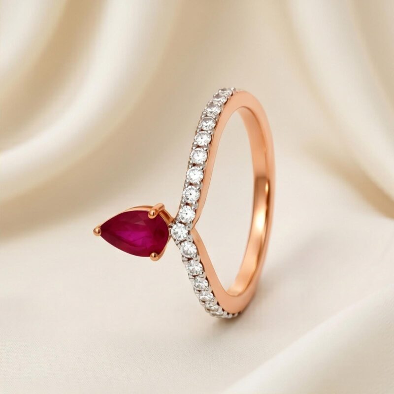Royal Inspired 18K Rose Gold Ring with Ruby Center Stone and Diamond Detailing