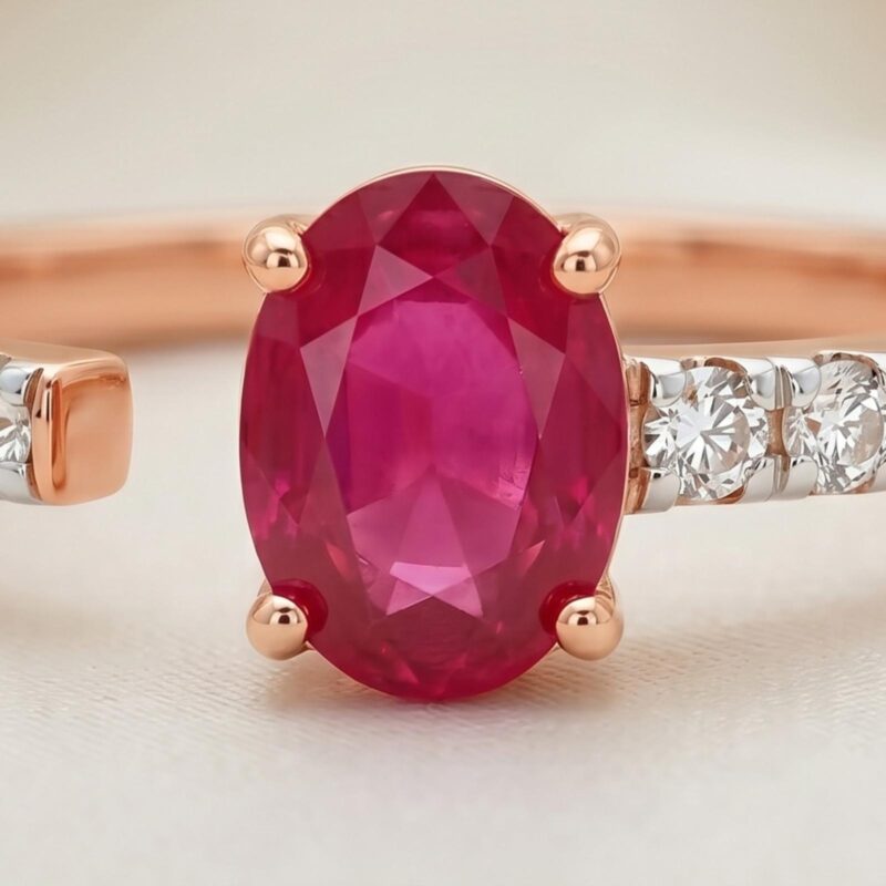 Alternative view of Beautifully Crafted 18K Rose Gold Ring with Ruby Stone and Natural Diamond Sparkle
