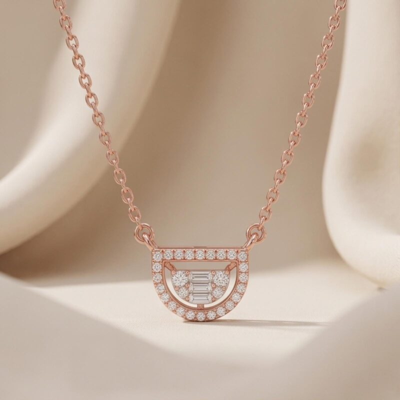 Elevate Your Elegance with This Exquisite Rose Gold Diamond Necklace by Bafleh Jewellery A Perfect Blend of Luxury and Romance