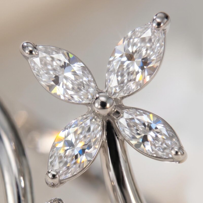 Alternative view of Two Flower Design 18K White Gold Diamond Ring  Natural Diamonds with IGI Certificate Available at Bafleh