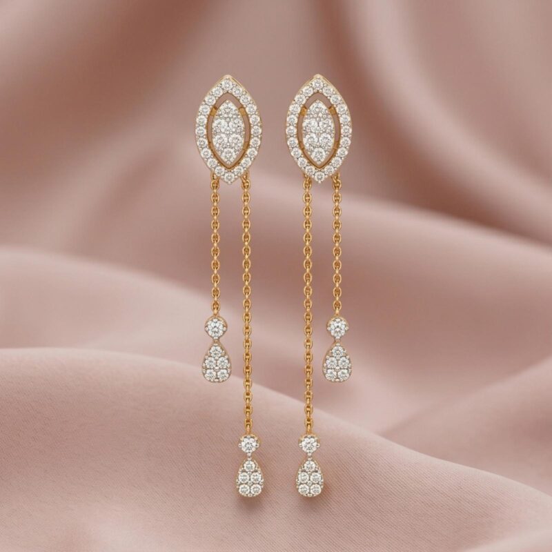 Alternative view of Classic & Elegant 18K Yellow Gold Hanging Earrings with Natural Diamonds| Shop at Bafleh Jewellery