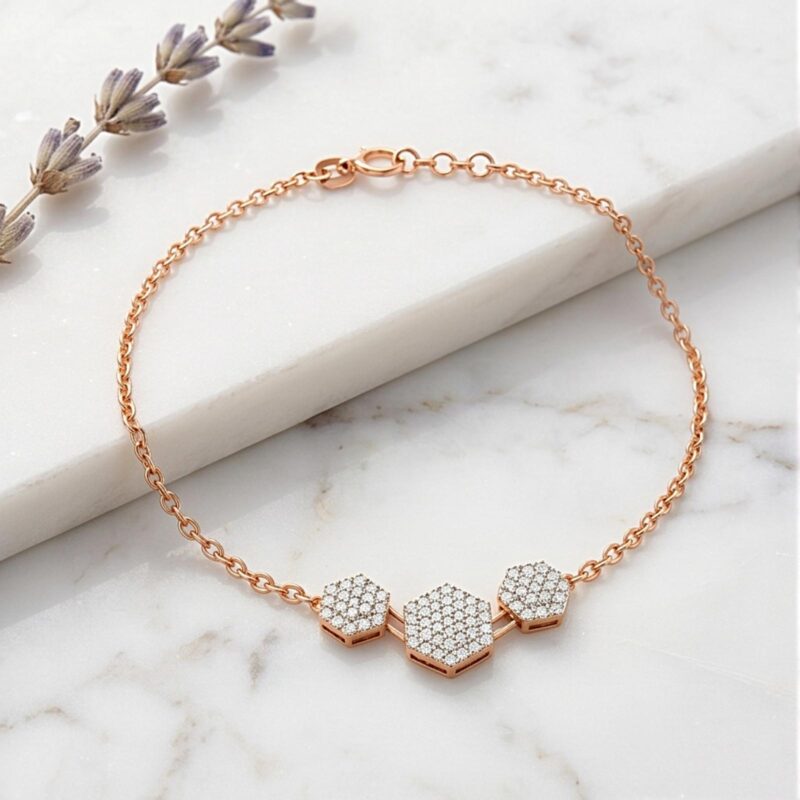 Modern 18K Rose Gold Natural Diamond Bracelet Everyday Luxury with IDT Certificate by Bafleh Jewellery