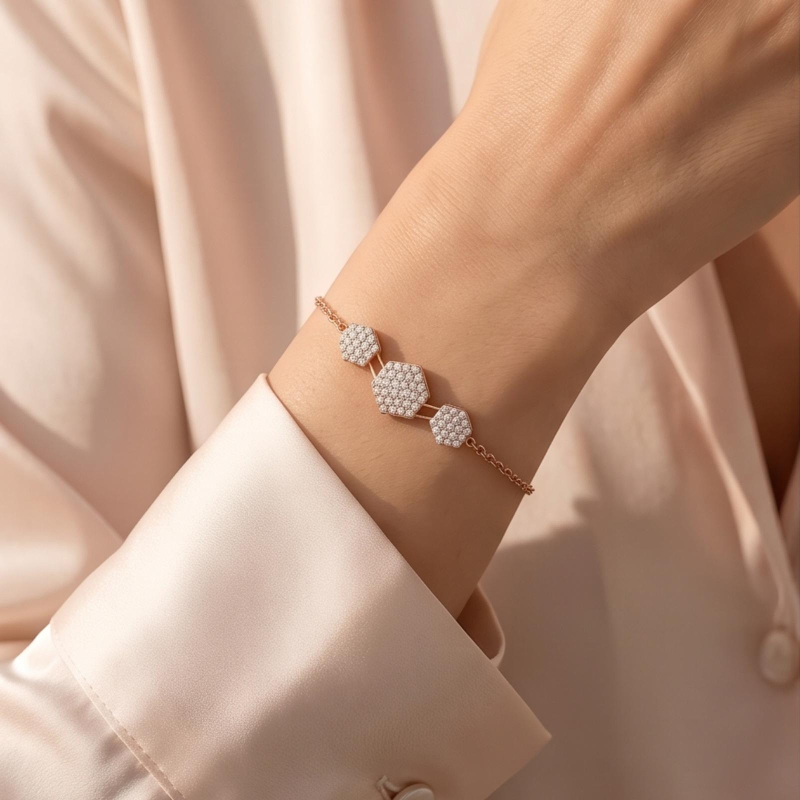 Modern 18K Rose Gold Natural Diamond Bracelet Everyday Luxury with IDT Certificate by Bafleh Jewellery - Image 3