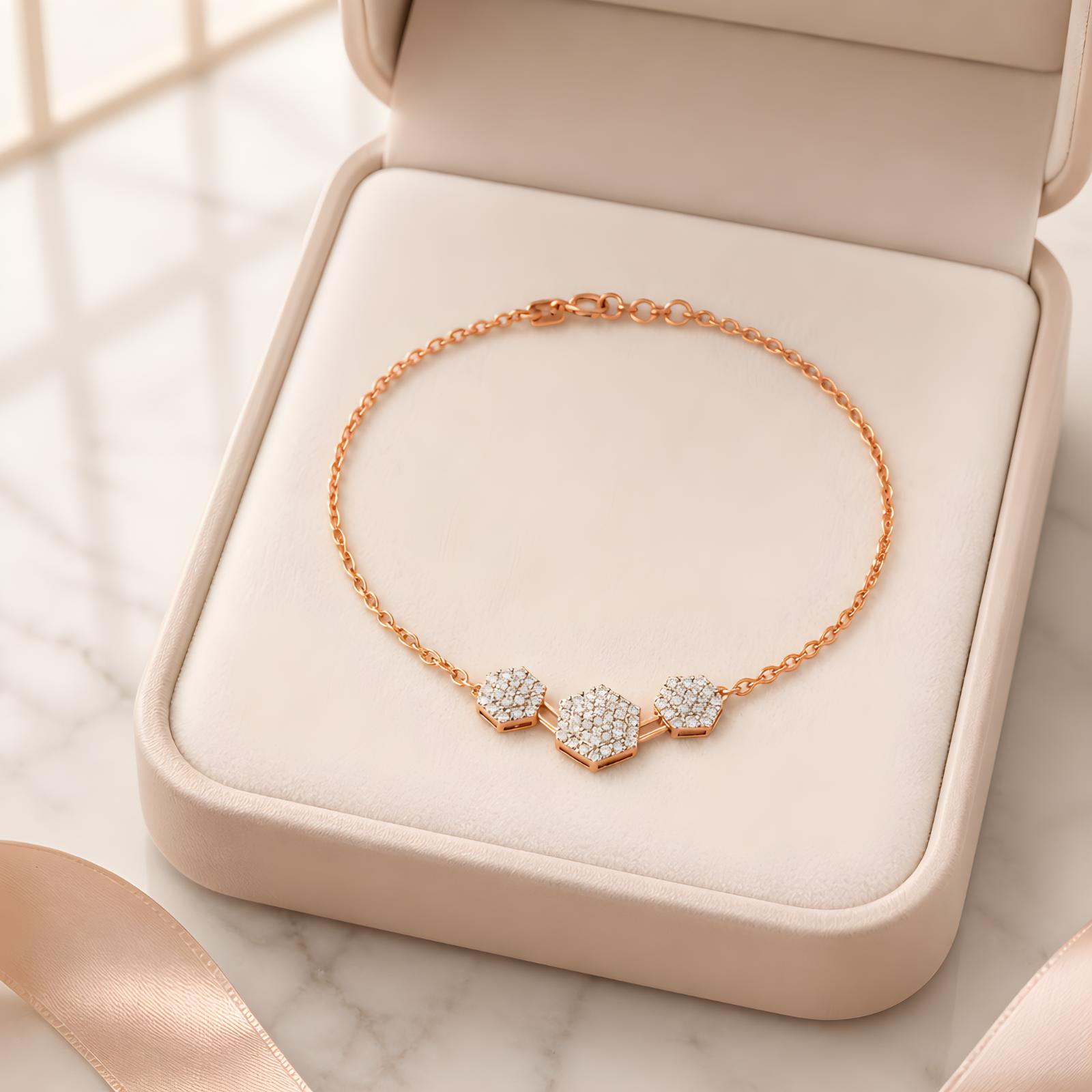 Modern 18K Rose Gold Natural Diamond Bracelet Everyday Luxury with IDT Certificate by Bafleh Jewellery - Image 4