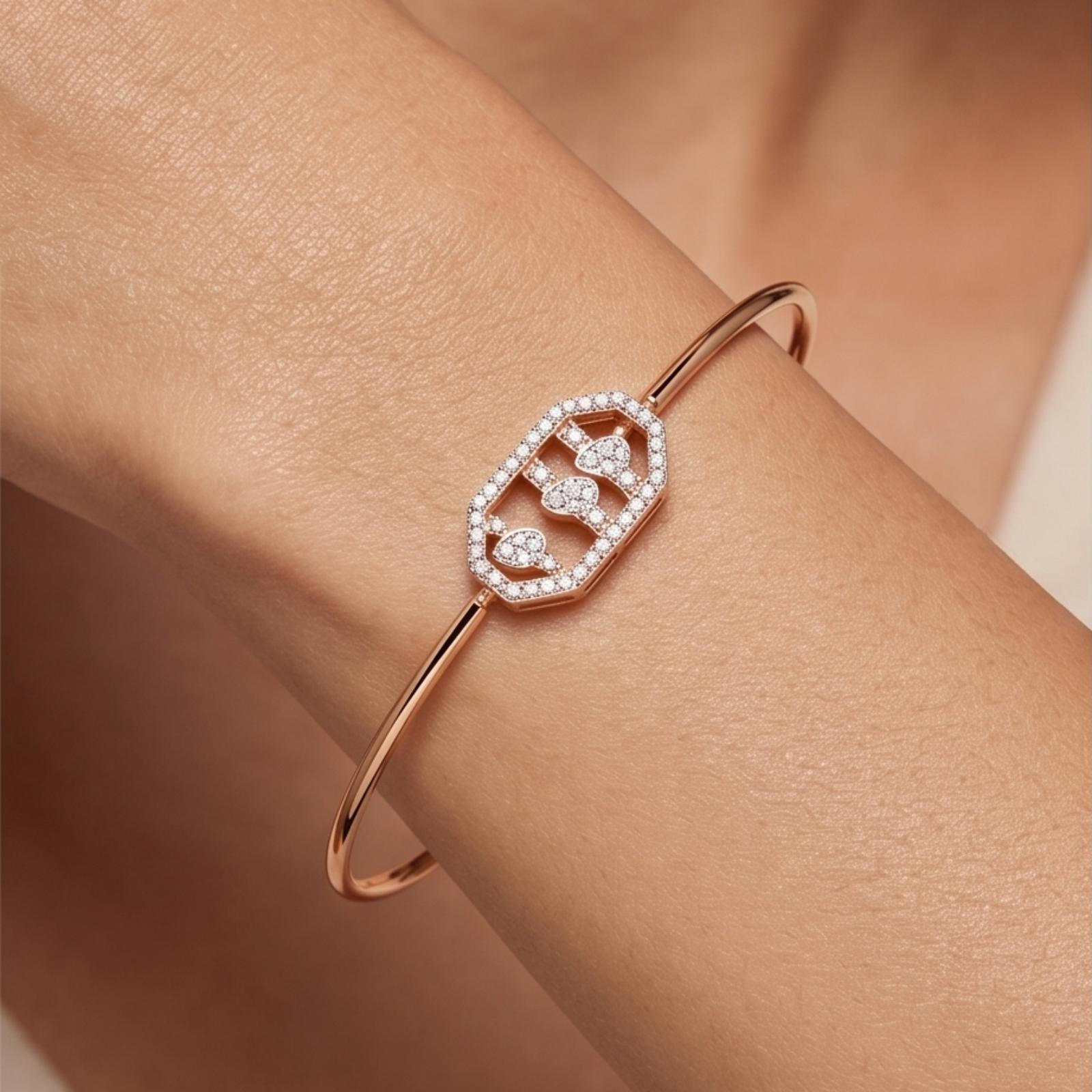 Rose Gold Diamond Bangle Certified Natural Diamonds by Bafleh Jewellery 18KT Lightweight Modern Design - Image 3