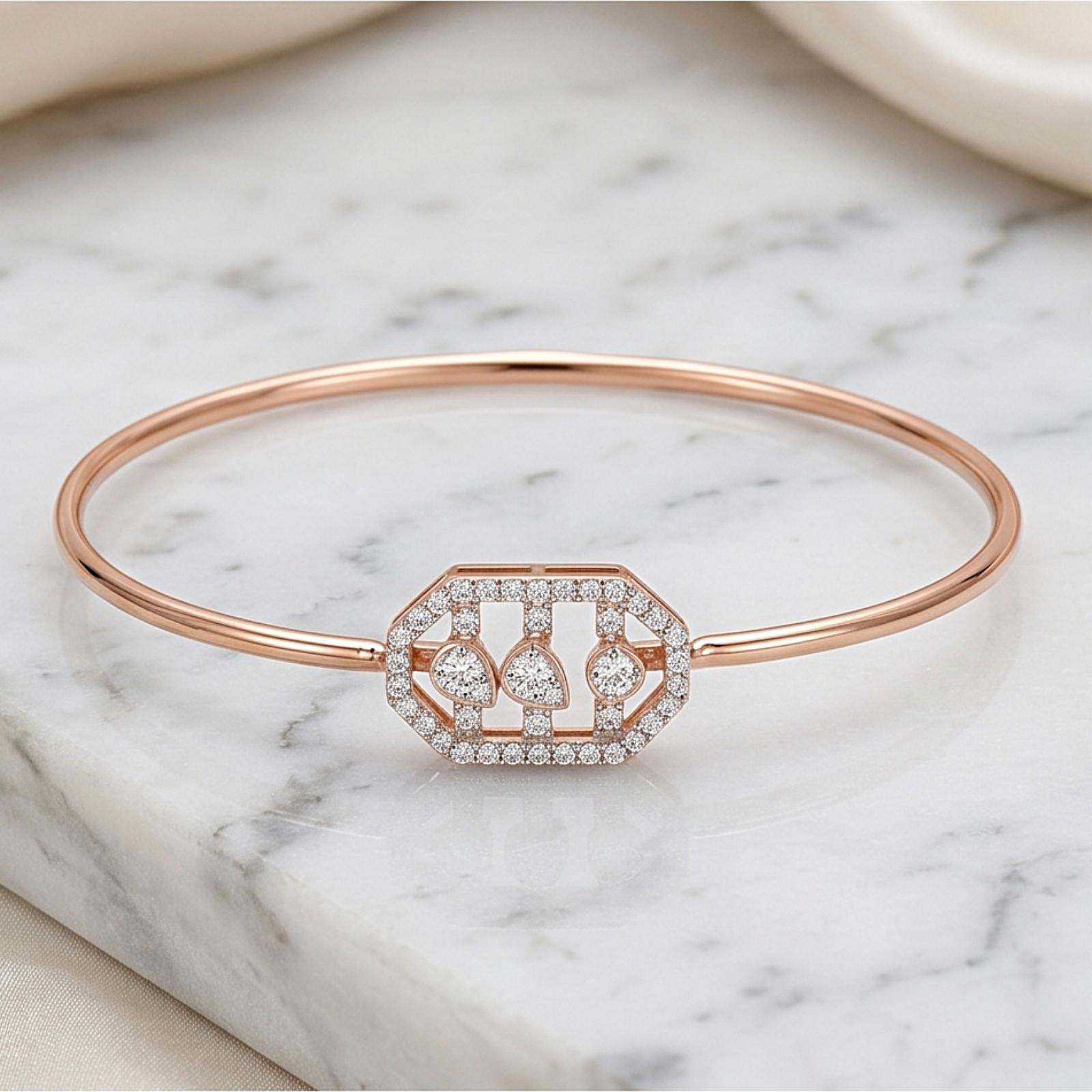 Rose Gold Diamond Bangle Certified Natural Diamonds by Bafleh Jewellery 18KT Lightweight Modern Design - Image 5