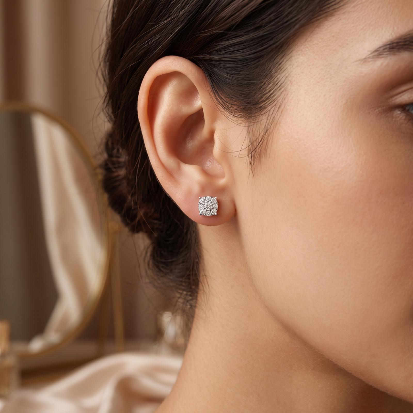 The Luminary Cluster: Bafleh Diamond Stud Earrings in 18K Gold - Image 5