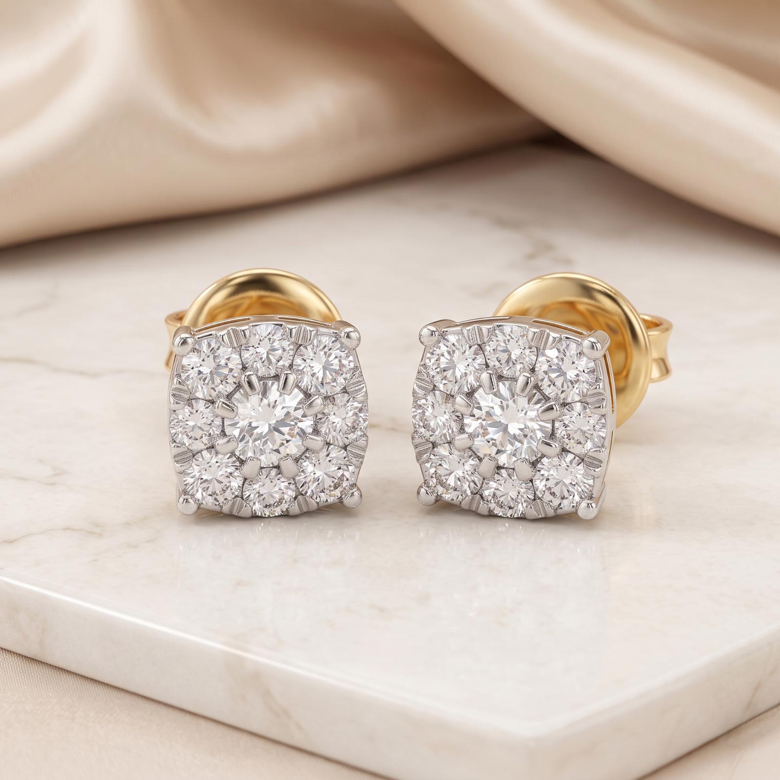 The Luminary Cluster: Bafleh Diamond Stud Earrings in 18K Gold - Image 3