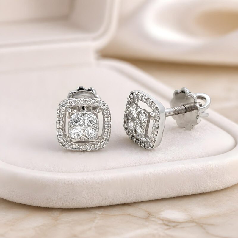 Premium 18K White Gold Diamond Stud Earrings with Certified Natural Diamonds | Bafleh Jewellery