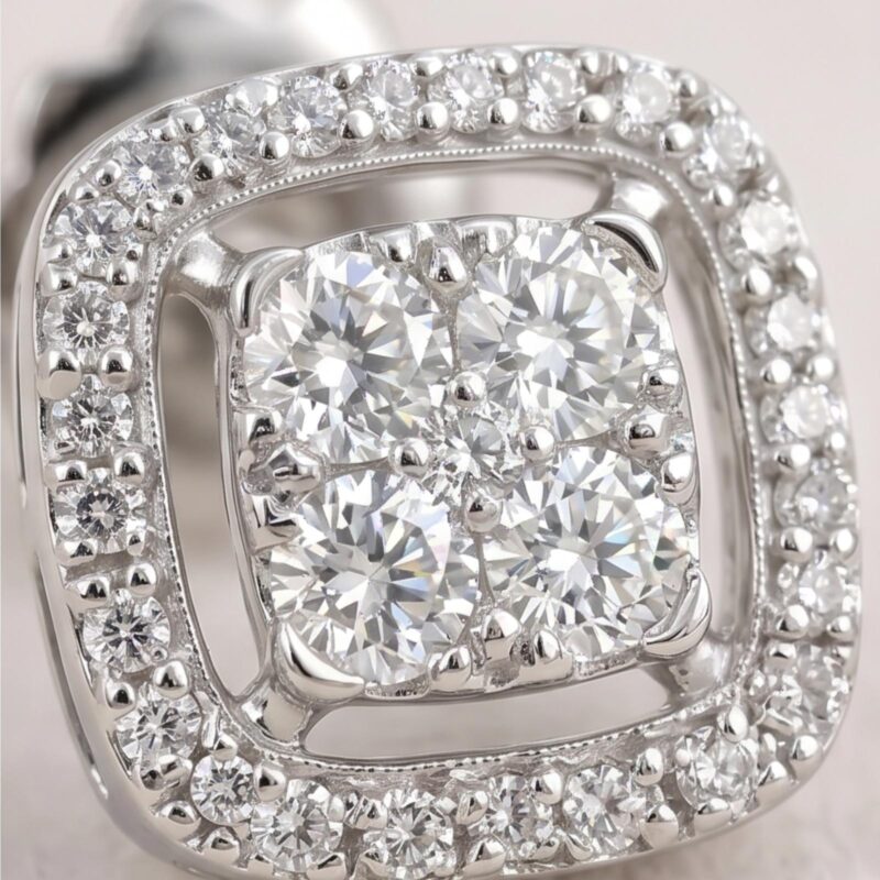 Alternative view of Premium 18K White Gold Diamond Stud Earrings with Certified Natural Diamonds | Bafleh Jewellery
