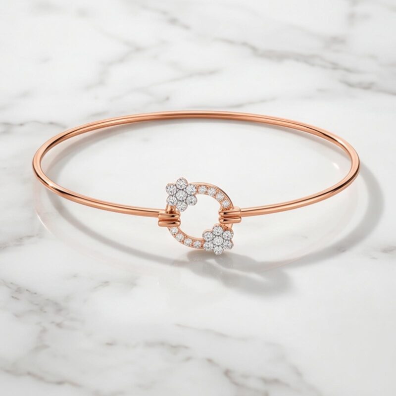 Romantic 18K Rose Gold Diamond Bangle with Sparkling Natural Diamond Beauty