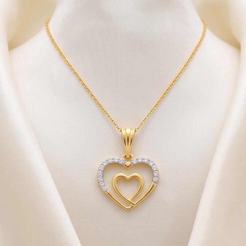 Celebrate Love with an 18K Yellow Gold Heart Diamond Necklace by Bafleh Jewellery