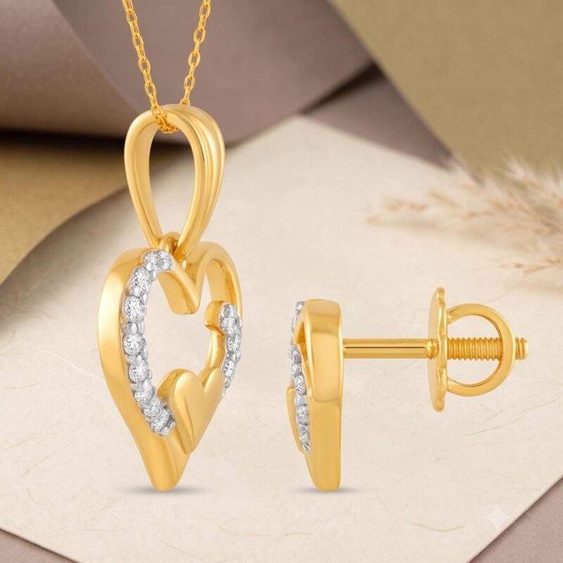 Alternative view of Heart Shape 18K Gold Diamond Necklace with Matching Earrings | Special Price by Bafleh Jewellery