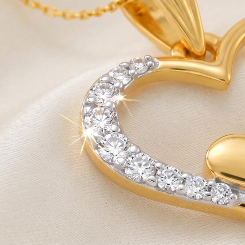 Alternative view of Elegant 18K Yellow Gold Heart Shape Natural Diamond Necklace  Bafleh Jewellery