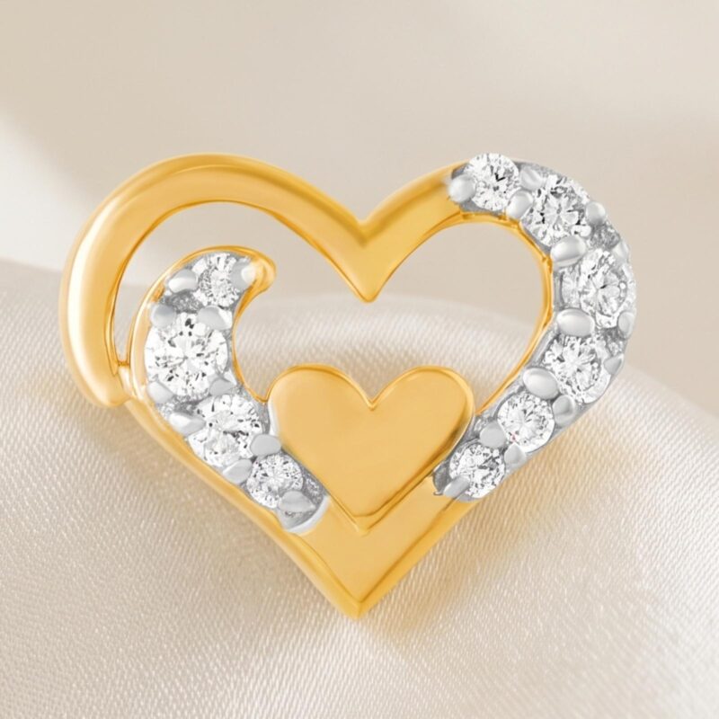 Alternative view of Perfect Expression of Love Handcrafted 18K Yellow Gold Diamond Heart Earrings