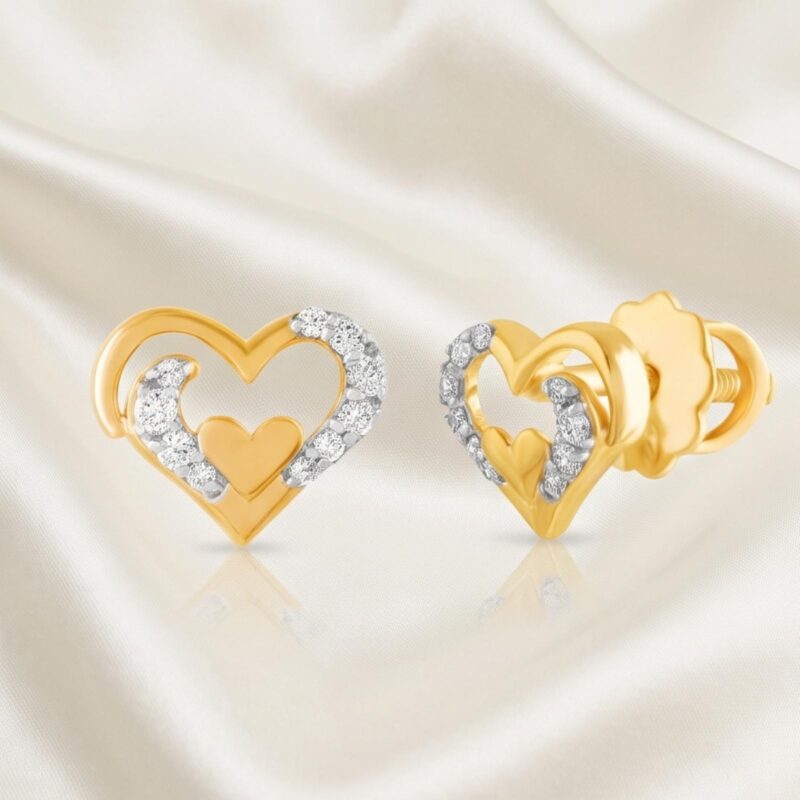 Perfect Expression of Love Handcrafted 18K Yellow Gold Diamond Heart Earrings