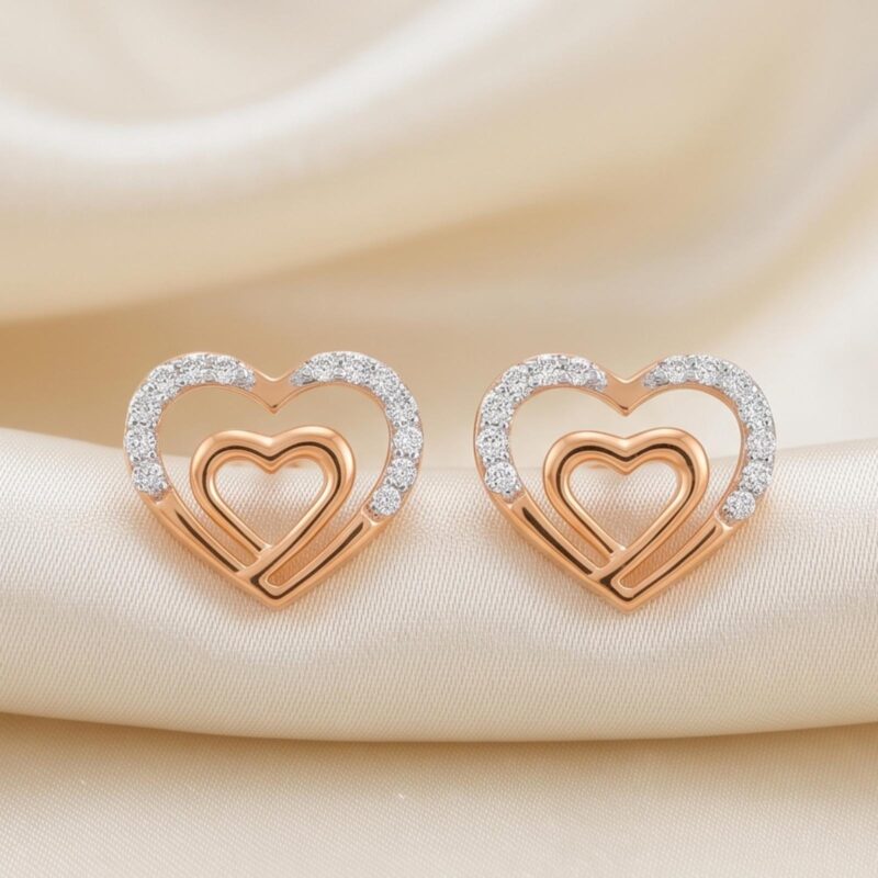 Luxury Heart Shape Earrings Featuring Natural Diamonds & Fine 18K Rose Gold