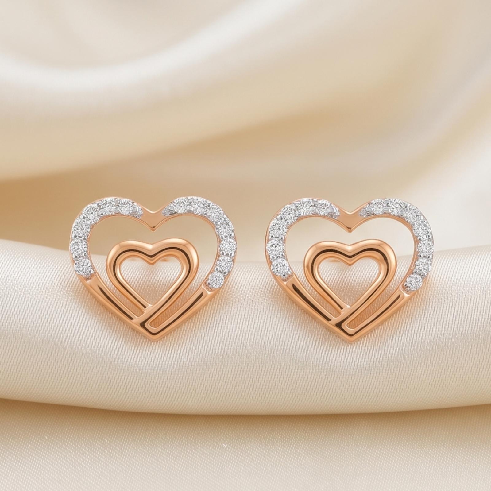 Luxury Heart Shape Earrings Featuring Natural Diamonds & Fine 18K Rose Gold