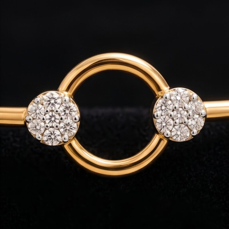 Alternative view of Yellow Gold Floral Certified Natural Diamond Bangle 18KT Classic Modern Lightweight Design by Bafleh Jewellery