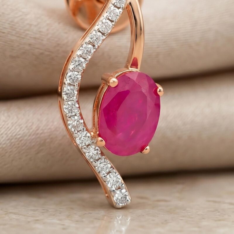 Alternative view of Beautiful Ruby Stone Earrings in 18K Rose Gold with Natural Diamonds | Bafleh Jewellery
