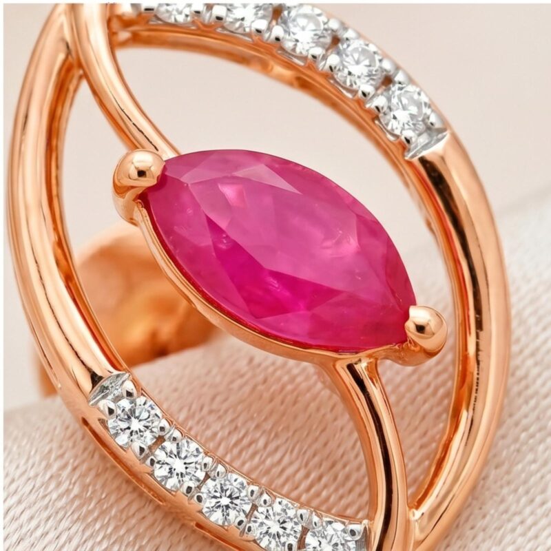 Alternative view of Radiant Ruby Stone Earrings with Natural Diamonds | 18K Rose Gold Elegance