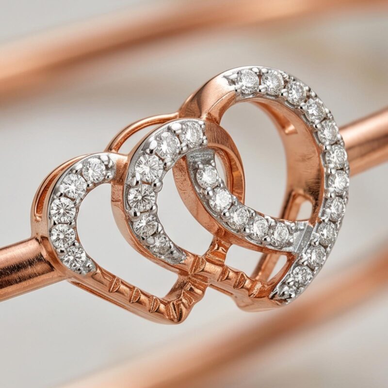 Alternative view of Elegant Double Heart Diamond Bangle in 18K Rose Gold |A Symbol of Eternal Love