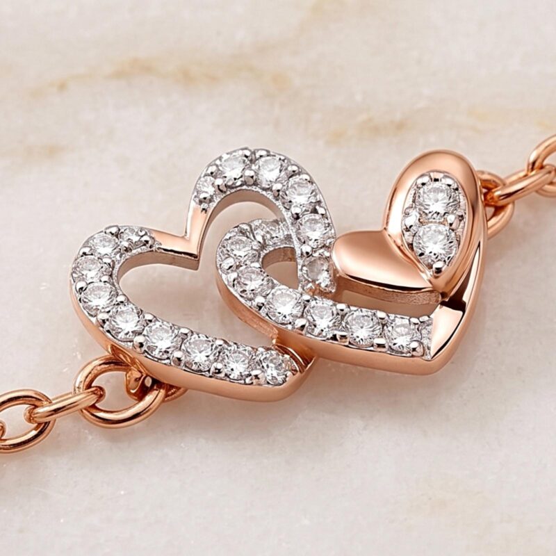 Alternative view of Romantic 18K Rose Gold Double Heart Diamond Bracelet Certified Natural Diamonds | Lightweight Everyday Luxury by Bafleh Jewellery