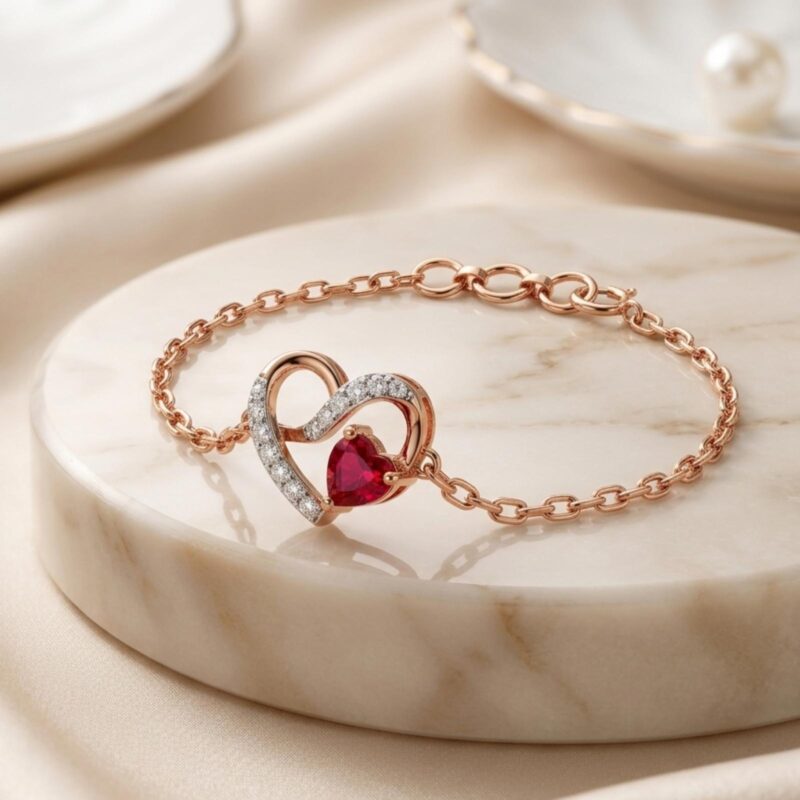 The Eternal Hearts: Diamond & Ruby Bracelet by Bafleh Jewellery